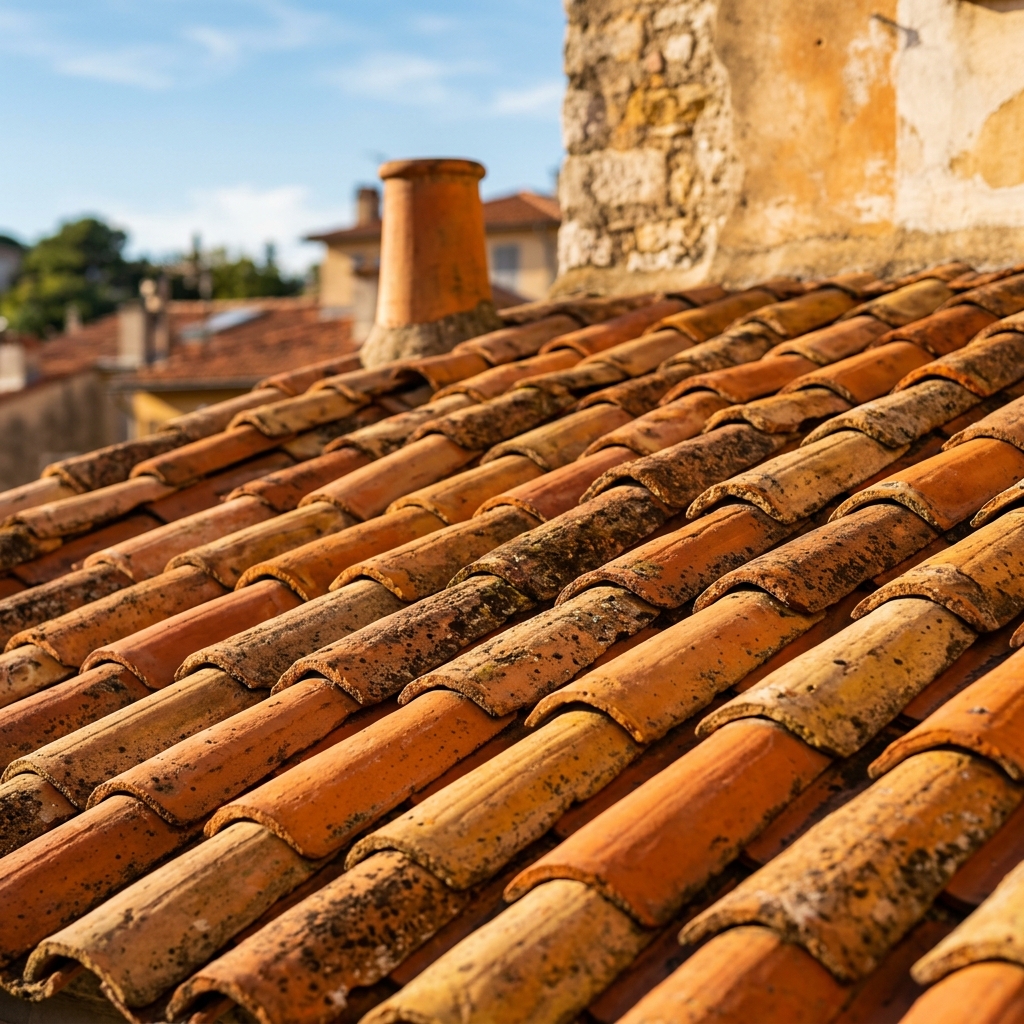 Toits anciens en tuile canal de Grasse ou Menton
